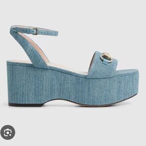 $1,030 Gucci Lady Horsebit Denim Platform Sandal EU 40.5 US 10-10.5 BNIB